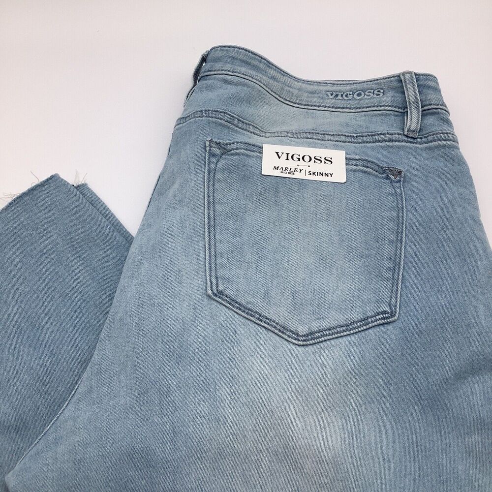 Vigoss Womens Marley Mid Rise Skinny Distressed Raw Hem Jeans Size‎ 18 NWT